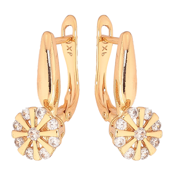 Сережки Xuping колір Позолота 18K англійський замок "Візерунок з кристалами" фото №5