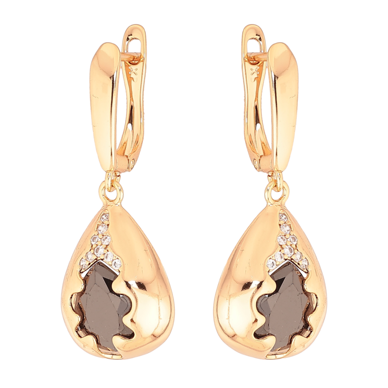 Сережки Xuping колір Позолота 18K англійський замок "Підвіски з чорними кристалами" фото №5