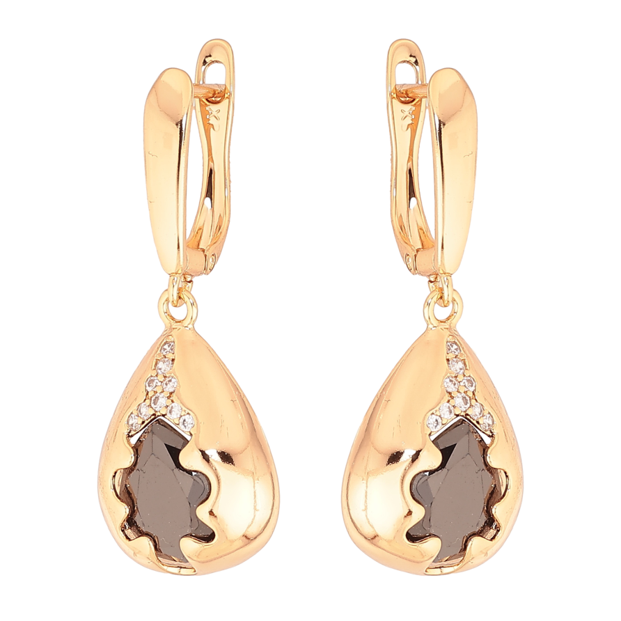 Сережки Xuping колір Позолота 18K англійський замок "Підвіски з чорними кристалами" фото №1