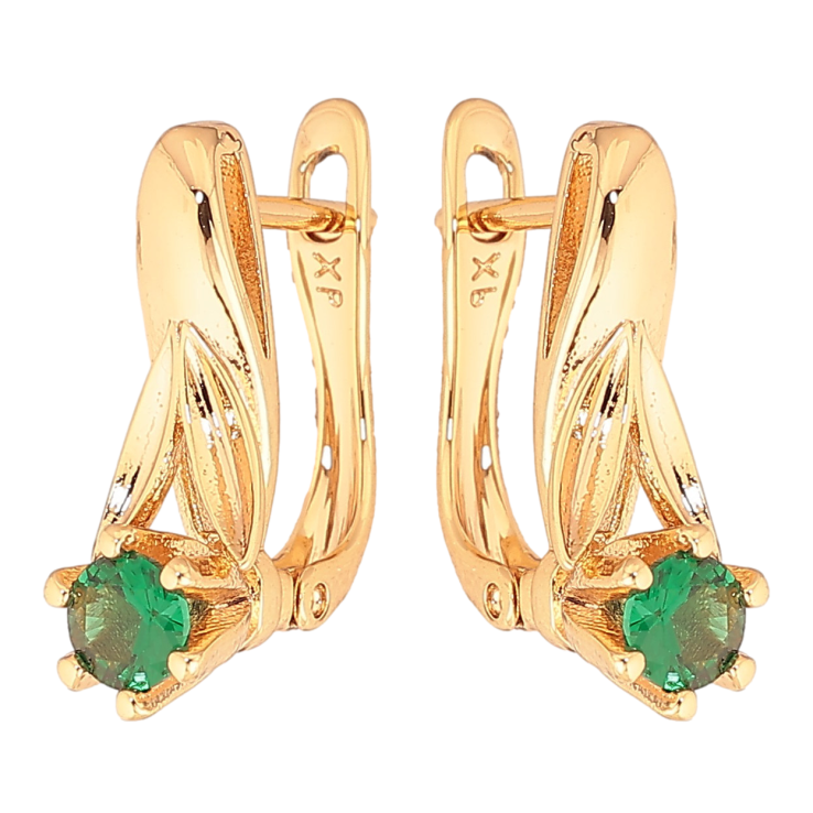 Серьги Xuping цвет Позолота 18K английский замок "Узор с зелеными кристаллами" фото №18