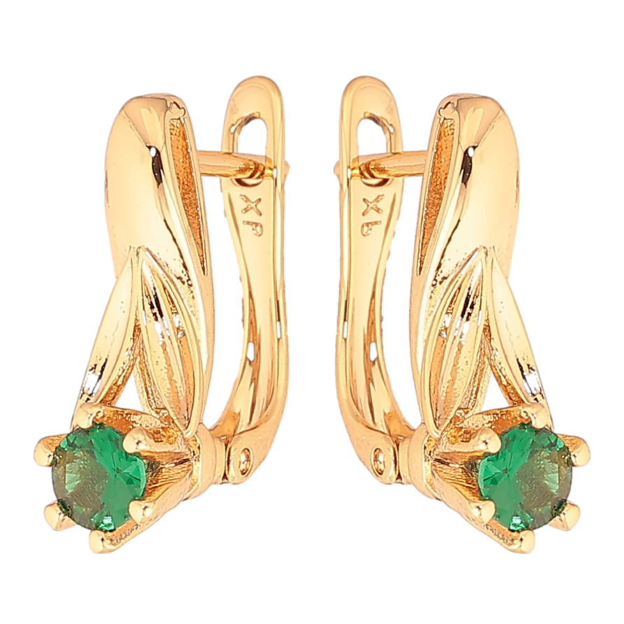 Серьги Xuping цвет Позолота 18K английский замок "Узор с зелеными кристаллами" фото №1