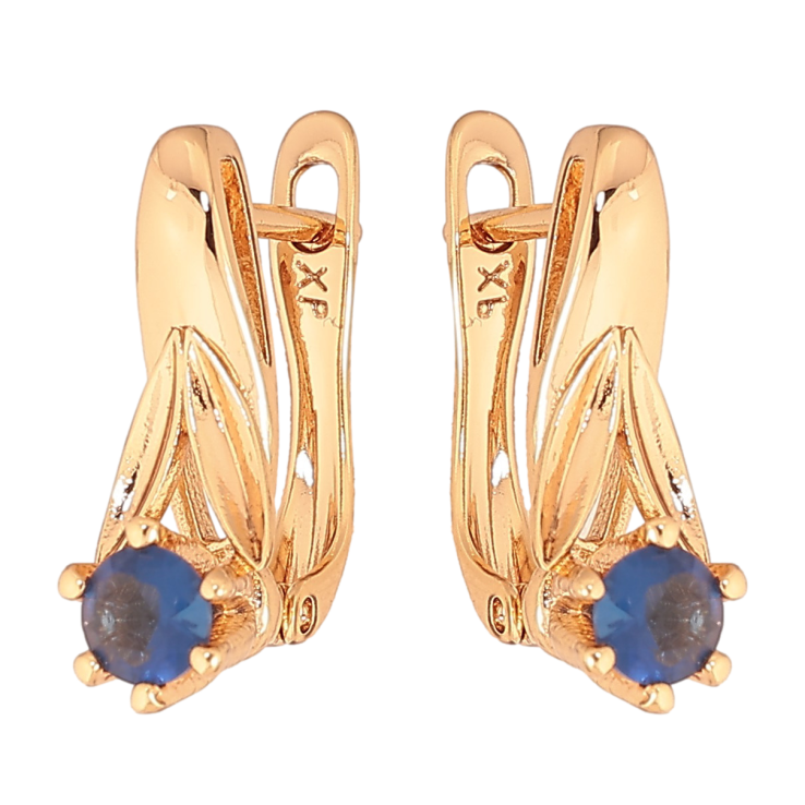 Серьги Xuping цвет Позолота 18K английский замок "Узор с синими кристаллами" фото №16