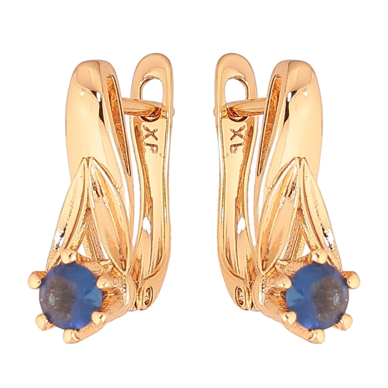 Серьги Xuping цвет Позолота 18K английский замок "Узор с синими кристаллами" фото №12