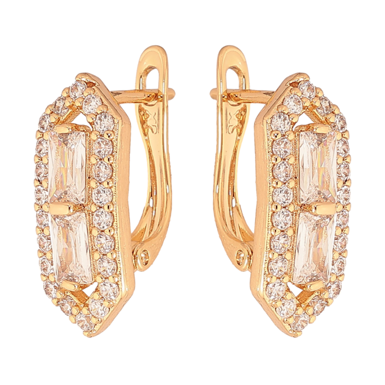 Сережки Xuping колір Позолота 18K англійський замок "Візерунок з кристалами" фото №1