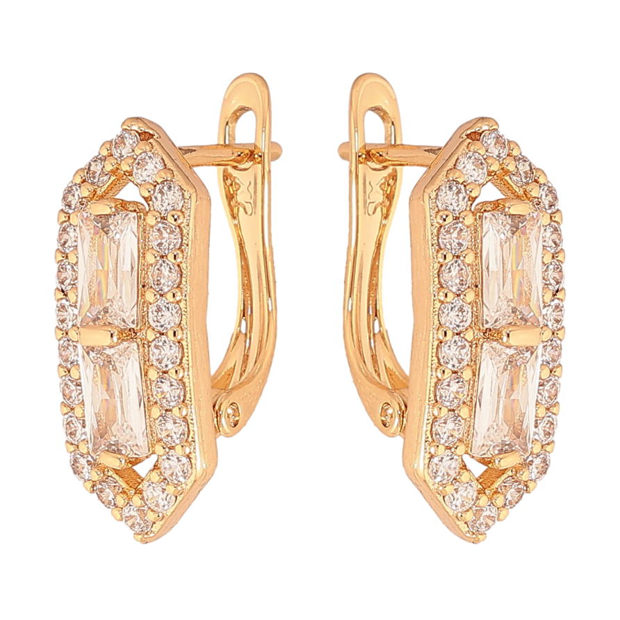 Серьги Xuping цвет Позолота 18K английский замок "Узор с кристаллами" фото №1