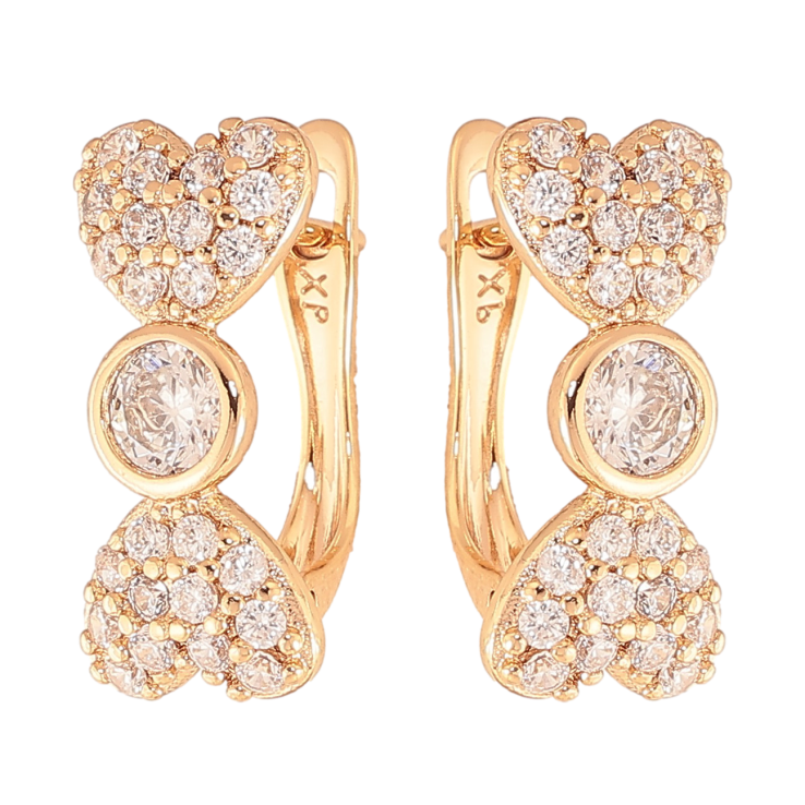 Серьги Xuping цвет Позолота 18K английский замок "Узор с сердечками и инкрустацией кристаллами" фото №11