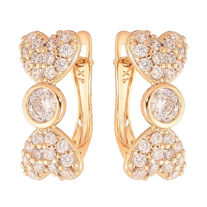 Серьги Xuping цвет Позолота 18K английский замок "Узор с сердечками и инкрустацией кристаллами" фото №1