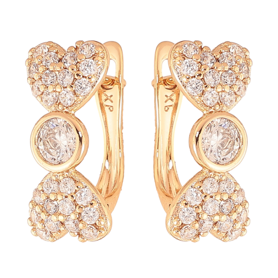 Серьги Xuping цвет Позолота 18K английский замок "Узор с сердечками и инкрустацией кристаллами" фото №1