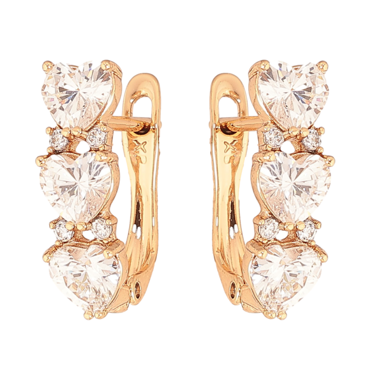 Серьги Xuping цвет Позолота 18K английский замок "Кристальные сердечки" фото №7