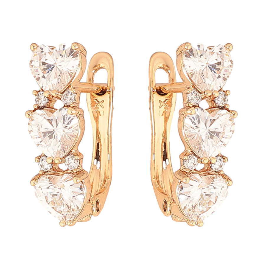 Серьги Xuping цвет Позолота 18K английский замок "Кристальные сердечки" фото №1