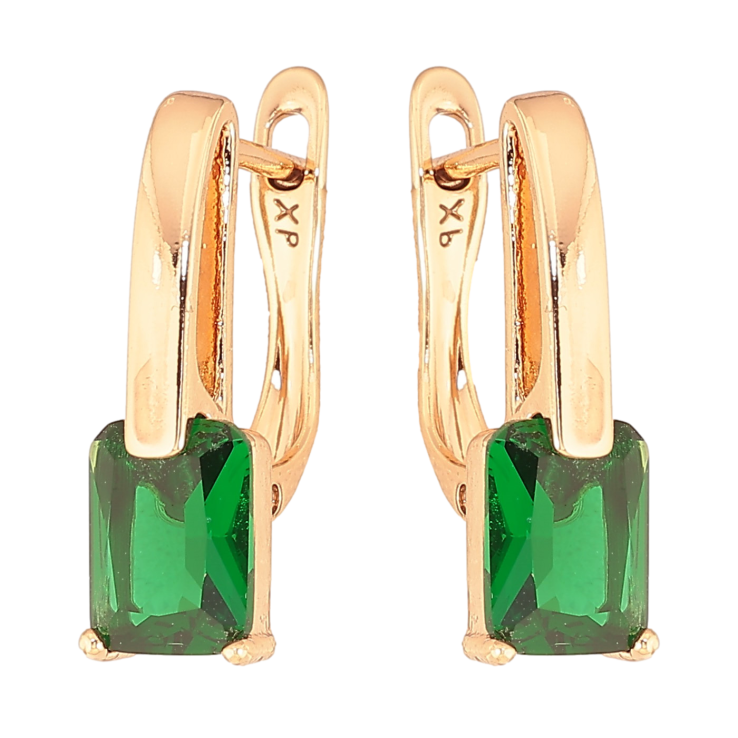 Серьги Xuping цвет Позолота 18K английский замок "Узор с зелеными кристаллами" фото №3