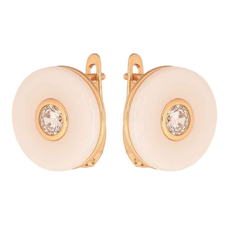 Сережки Xuping колір Позолота 18К англійський замок "Біла кераміка з кристалами" фото №19