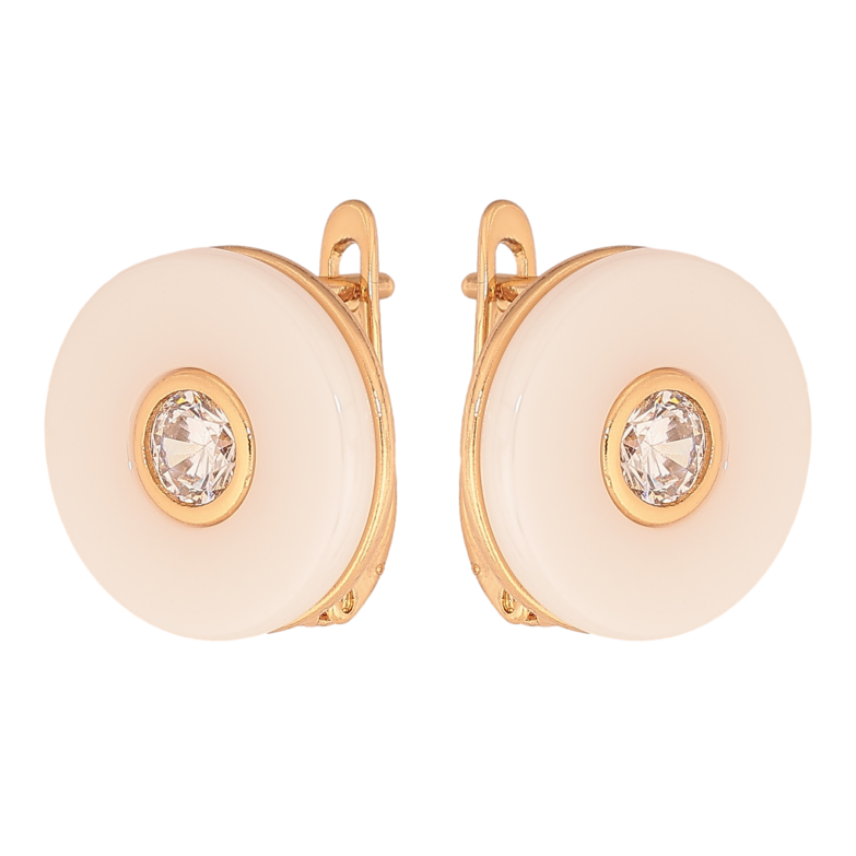 Серьги Xuping цвет Позолота 18К английский замок "Белая керамика с кристаллами" фото №1