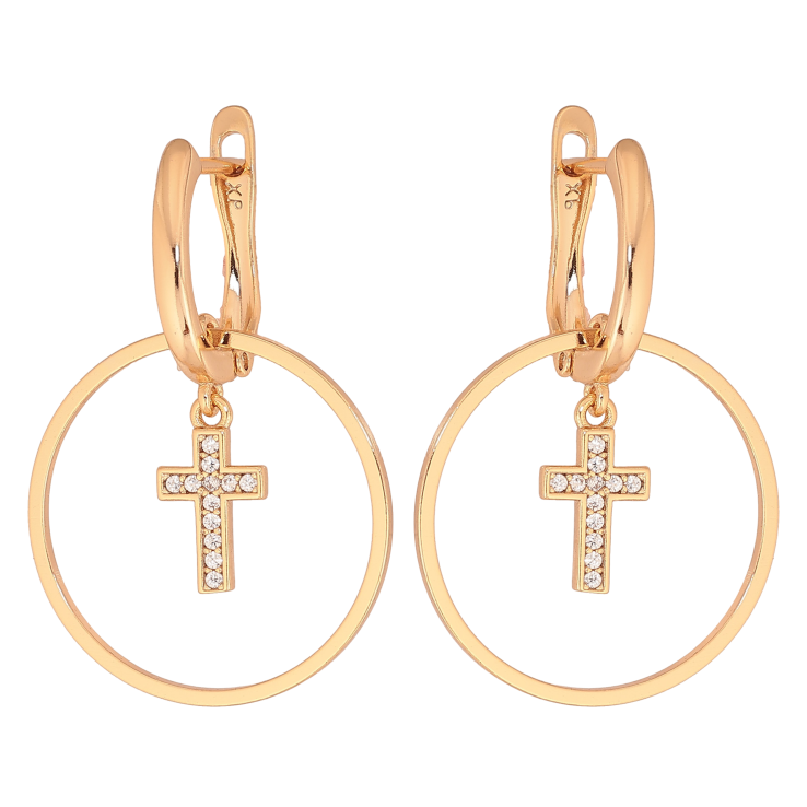 Серьги Xuping цвет Позолота 18К английский замок "Круглые подвески с крестиками" фото №12