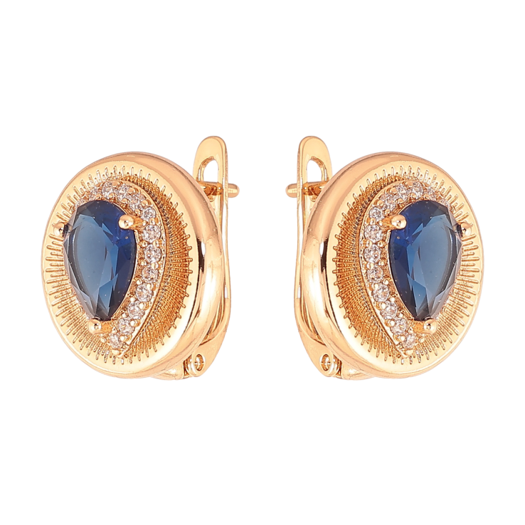 Серьги Xuping цвет Позолота 18K английский замок "Узор с синими кристаллами" фото №21