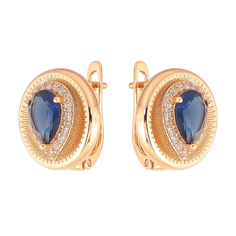 Серьги Xuping цвет Позолота 18K английский замок "Узор с синими кристаллами" фото №1