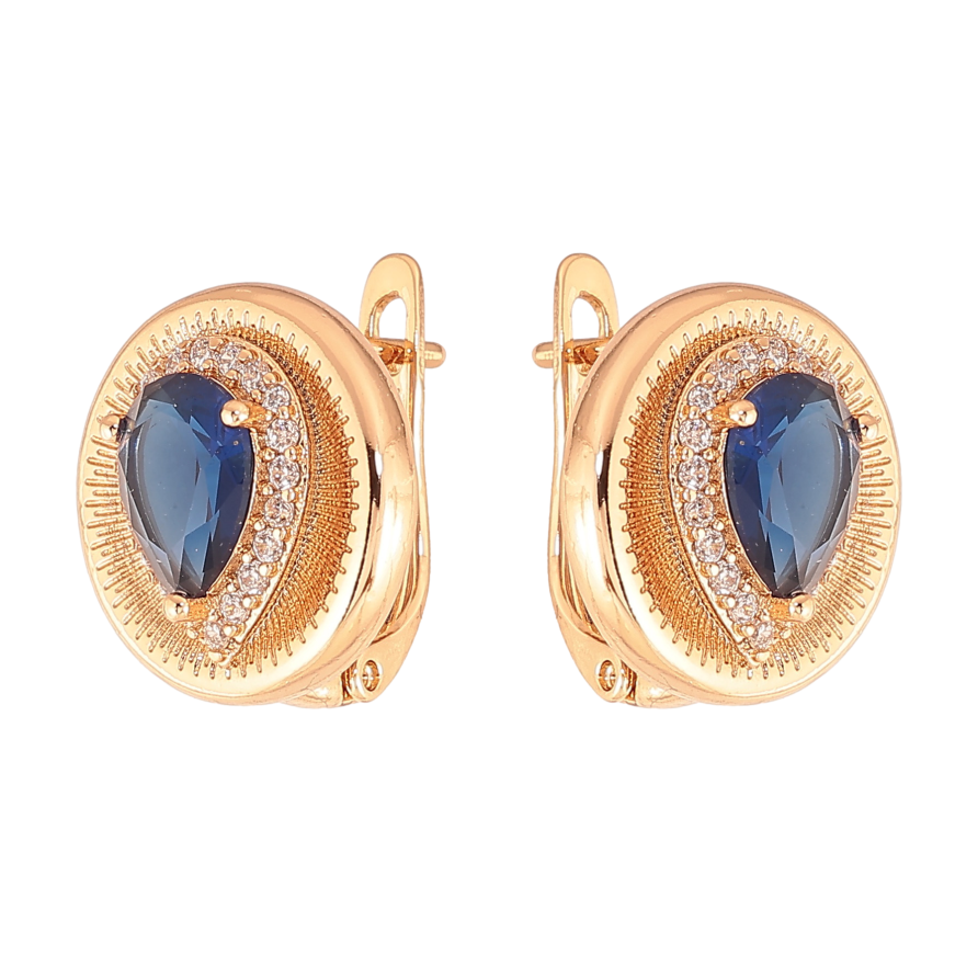 Серьги Xuping цвет Позолота 18K английский замок "Узор с синими кристаллами" фото №1