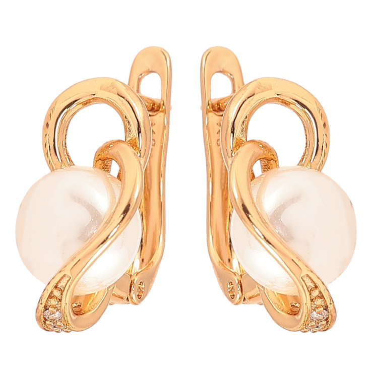 Серьги Xuping цвет Позолота 18К английский замок "Узор с жемчужинами" фото №10