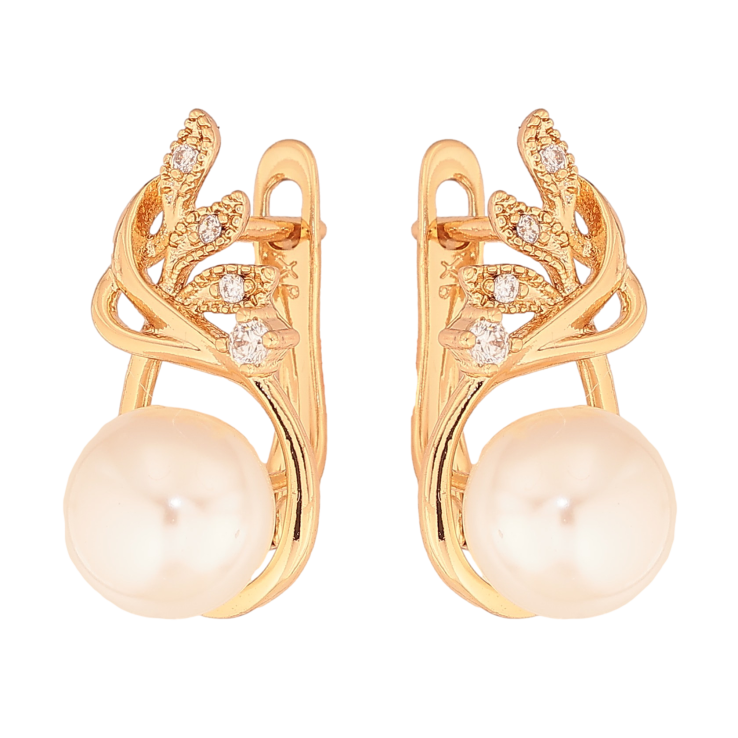 Серьги Xuping цвет Позолота 18К английский замок "Веточки с жемчужинами" фото №9