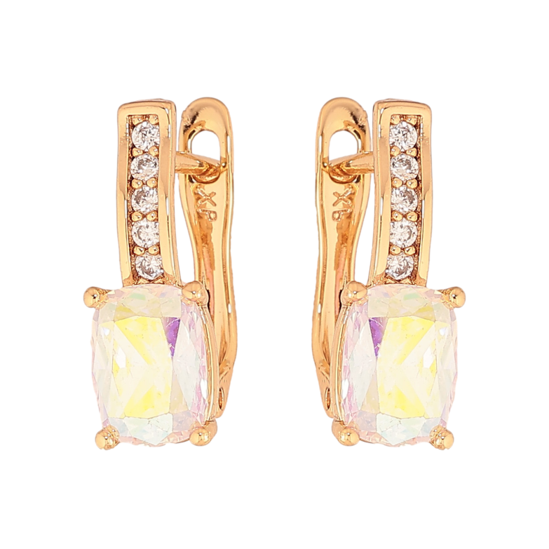 Сережки Xuping колір Позолота 18К англійський замок "Візерунок з райдужними кристалами" фото №1