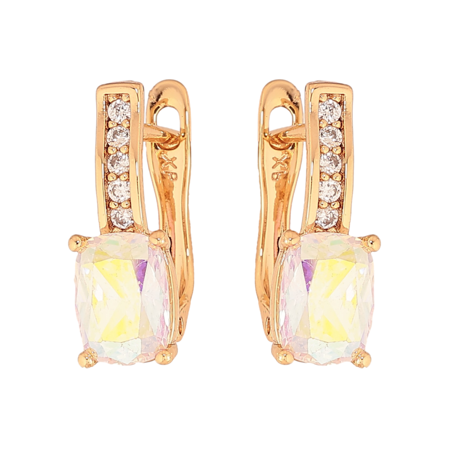 Серьги Xuping цвет Позолота 18К английский замок "Узор с радужными кристаллами" фото №1