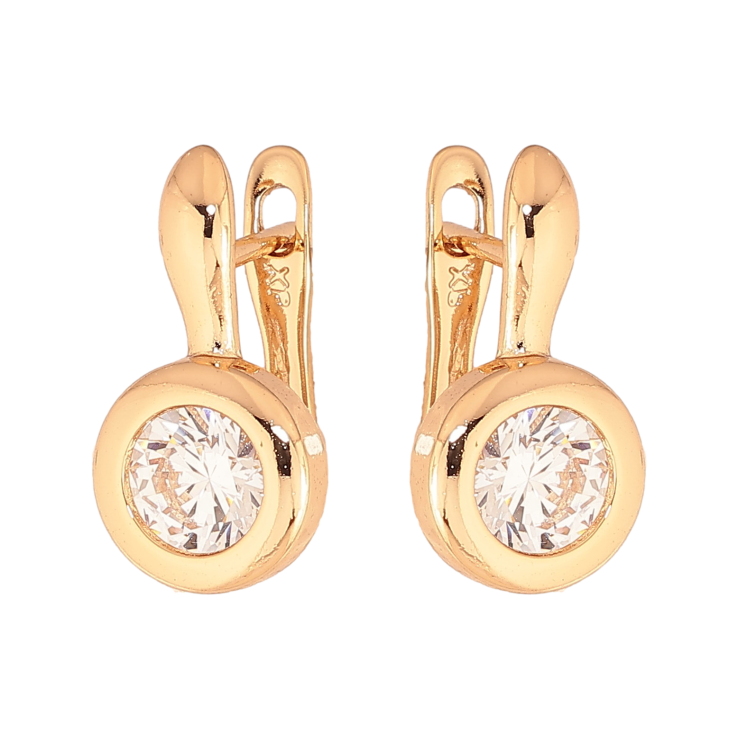 Серьги Xuping цвет Позолота 18К английский замок "Узор с кристаллами" фото №2