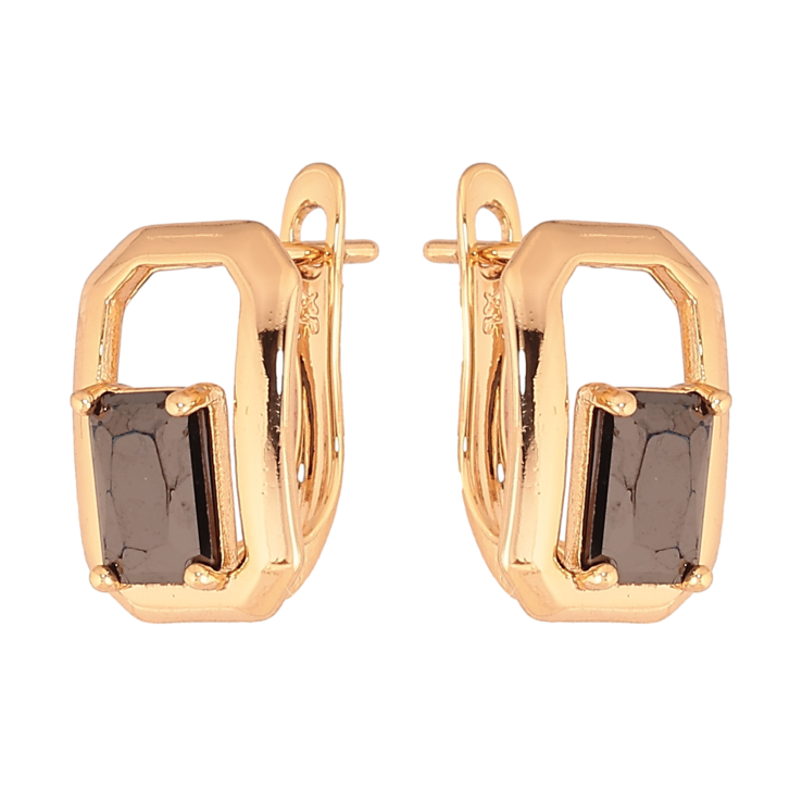 Сережки Xuping колір Позолота 18К англійський замок "Візерунок з чорними кристалами" фото №22