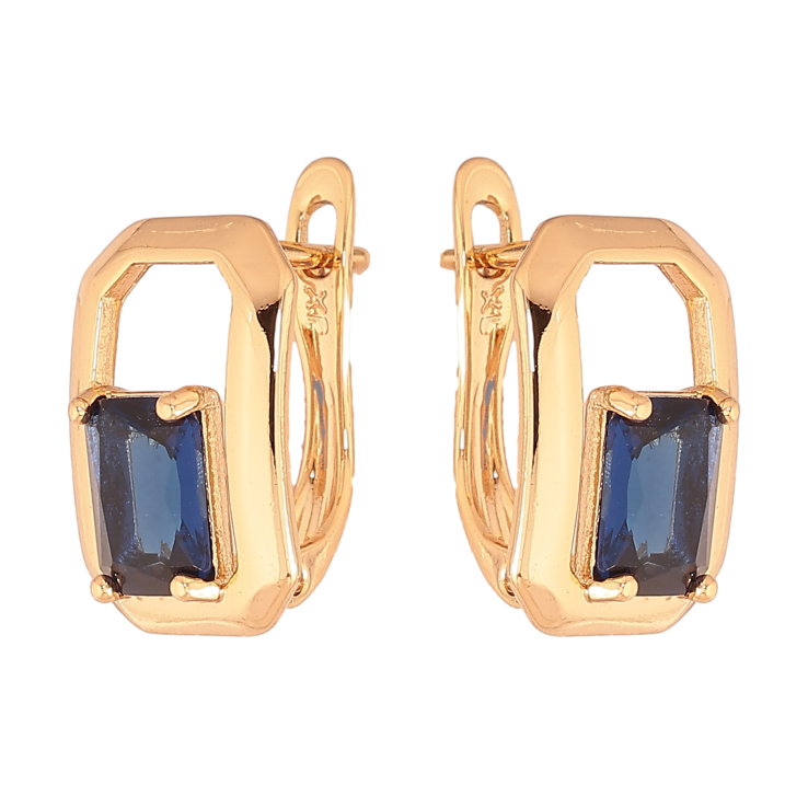 Серьги Xuping цвет Позолота 18К английский замок "Узор с синими кристаллами" фото №22