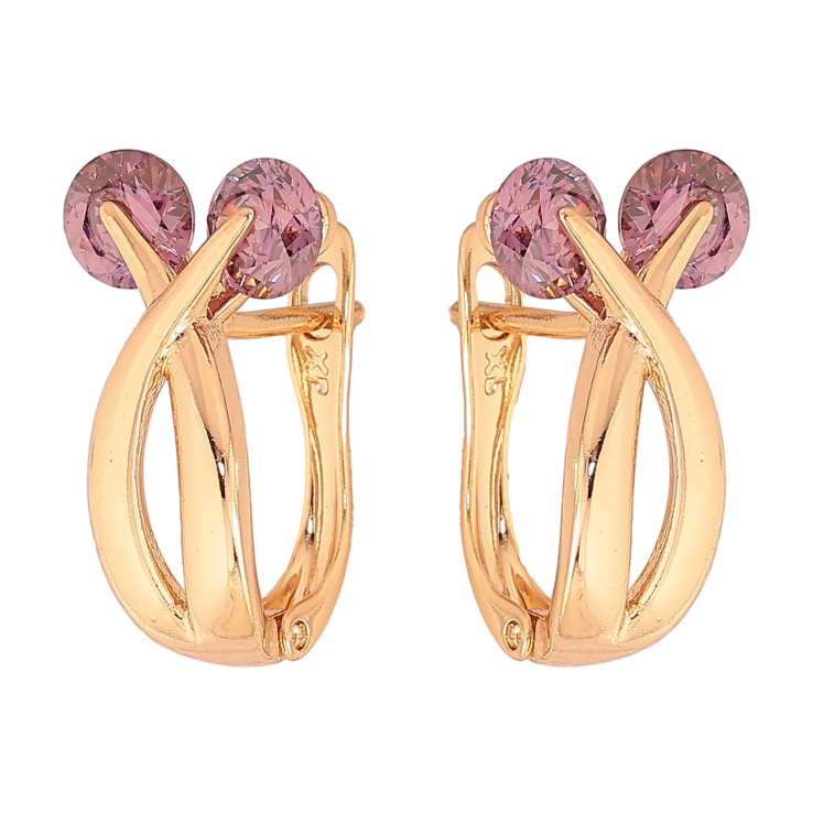 Серьги Xuping цвет Позолота 18К английский замок "Узор с сиреневыми кристаллами" фото №17