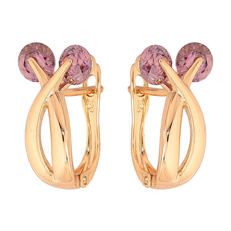 Сережки Xuping колір Позолота 18К англійський замок "Візерунок з бузковими кристалами" фото №1