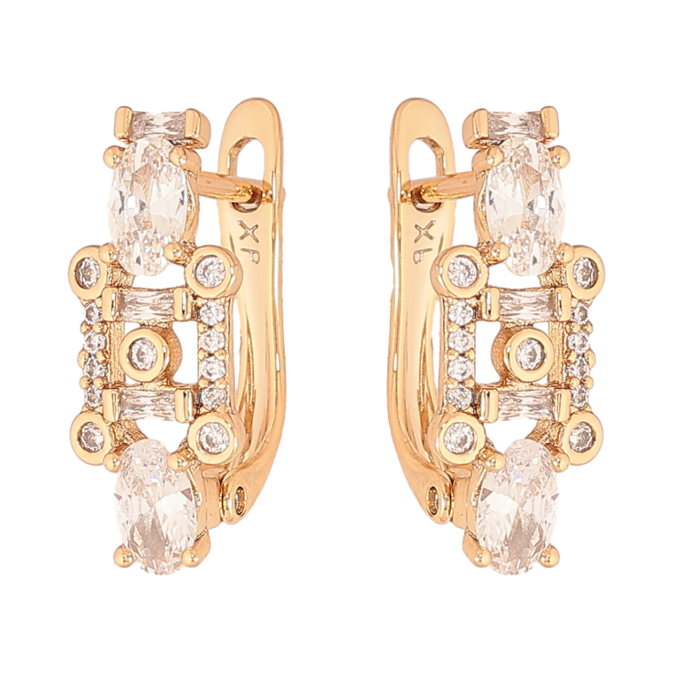 Серьги Xuping цвет Позолота 18K английский замок "Узор с кристаллами" фото №4