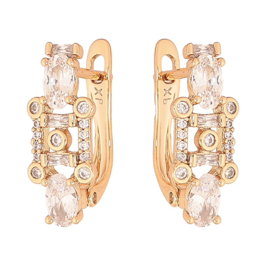 Серьги Xuping цвет Позолота 18K английский замок "Узор с кристаллами" фото №1