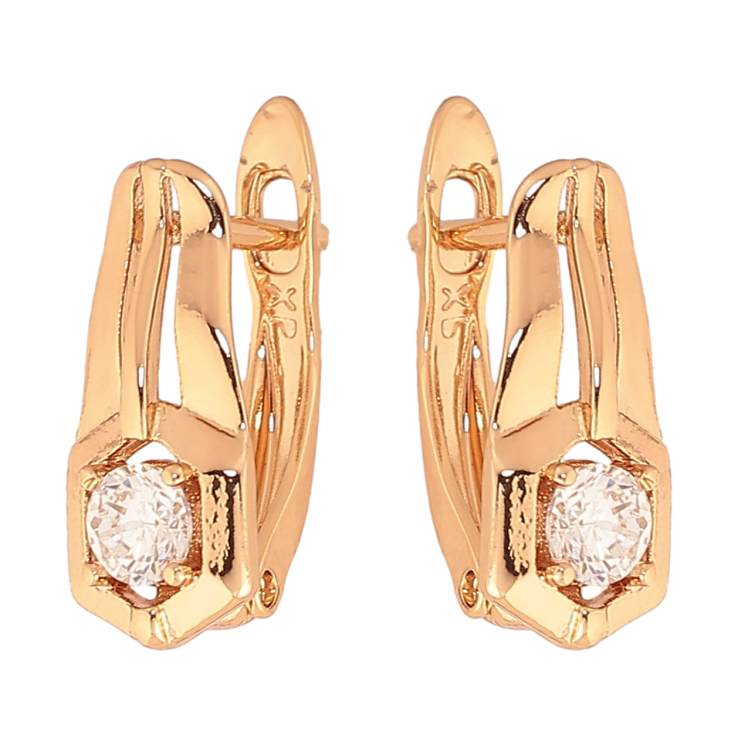 Сережки Xuping колір Позолота 18К англійський замок "Візерунок з кристалами" фото №14