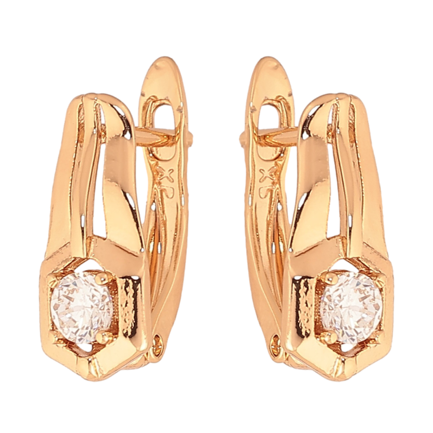 Сережки Xuping колір Позолота 18К англійський замок "Візерунок з кристалами" фото №1