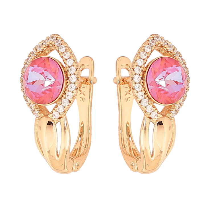 Серьги Xuping цвет Позолота 18K английский замок "Узор с малиновыми  кристаллами" фото №15