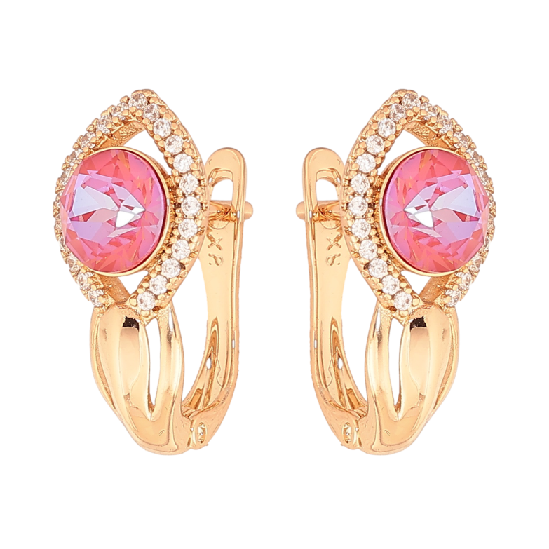 Серьги Xuping цвет Позолота 18K английский замок "Узор с малиновыми  кристаллами" фото №1