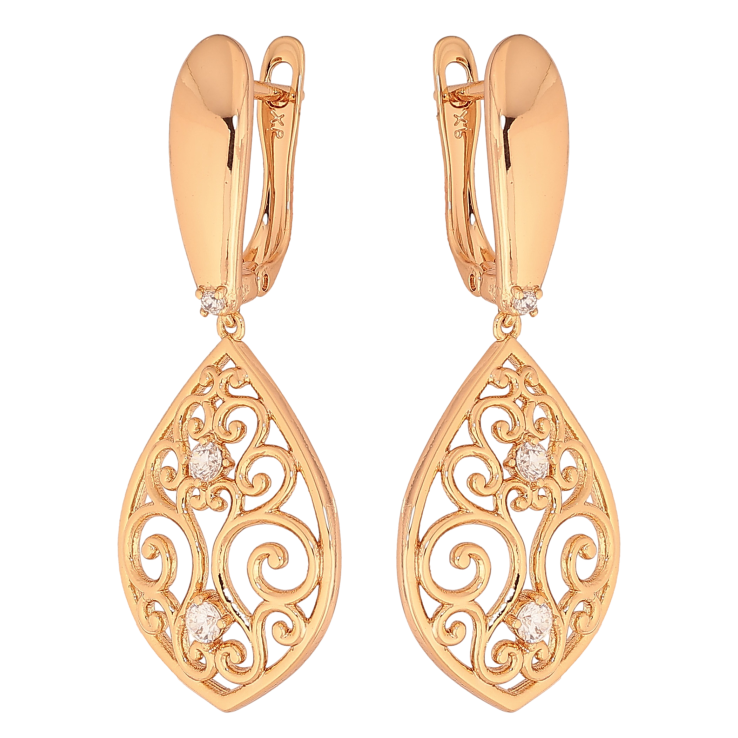 Серьги Xuping цвет Позолота 18К английский замок "Ажурные подвески" фото №18