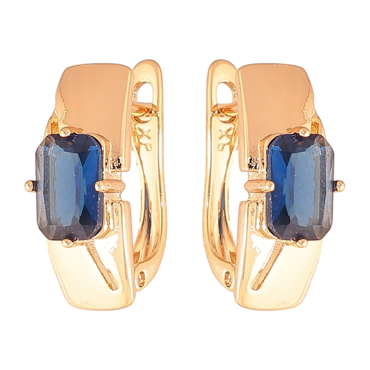 Серьги Xuping цвет Позолота 18K английский замок "Узор с синими кристаллами" фото №18