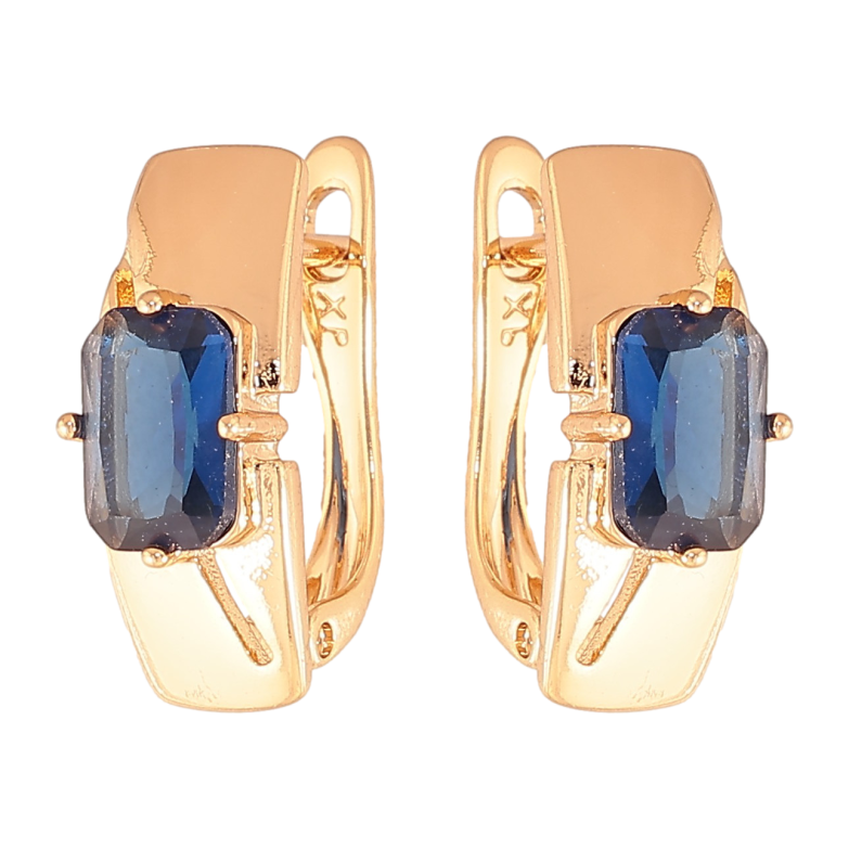 Серьги Xuping цвет Позолота 18K английский замок "Узор с синими кристаллами" фото №1