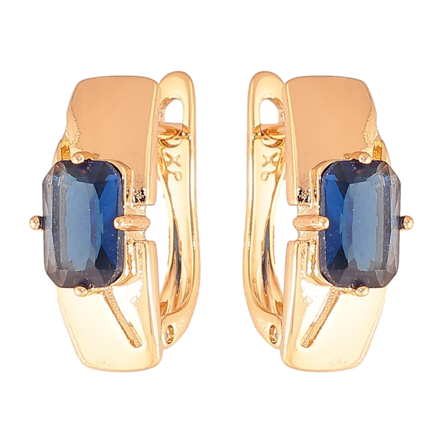 Серьги Xuping цвет Позолота 18K английский замок "Узор с синими кристаллами" фото №1