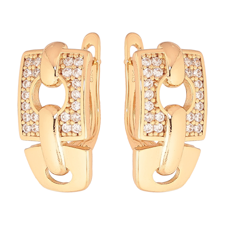 Серьги Xuping цвет Позолота 18К английский замок "Узор с кристаллами" фото №1