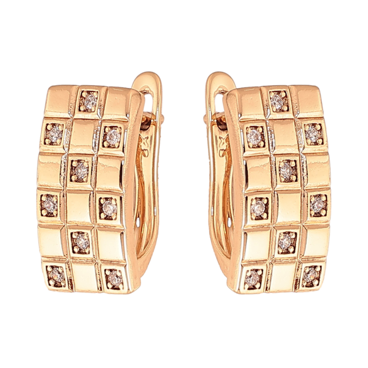 Сережки Xuping колір Позолота 18К англійський замок "Шаховий візерунок із кристалами" фото №23 Сережки Xuping колір Позолота 18К англійський замок "Шаховий візерунок із кристалами" фото №23