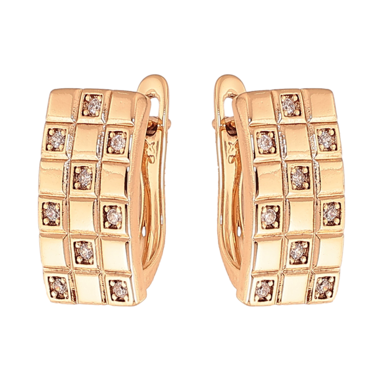 Серьги Xuping цвет Позолота 18К английский замок "Шахматный узор с кристаллами" фото №3 Серьги Xuping цвет Позолота 18К английский замок "Шахматный узор с кристаллами" фото №3