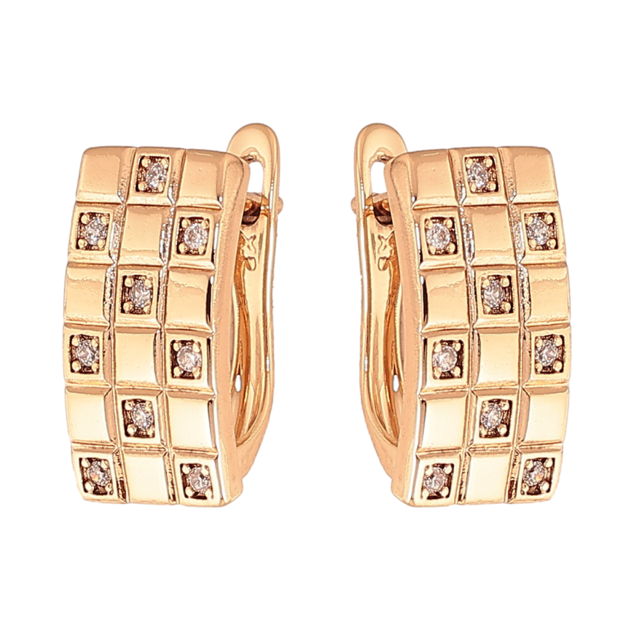 Сережки Xuping колір Позолота 18К англійський замок "Шаховий візерунок із кристалами" фото №1 Сережки Xuping колір Позолота 18К англійський замок "Шаховий візерунок із кристалами" фото №1