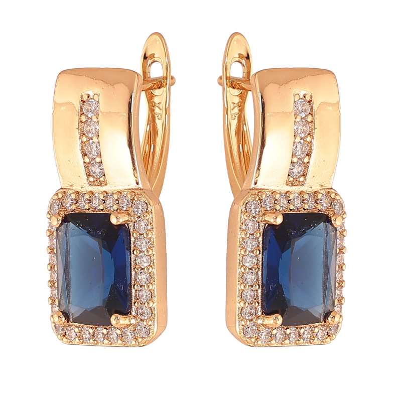 Сережки Xuping колір Позолота 18K англійський замок "Візерунок з синіми кристалами" фото №1