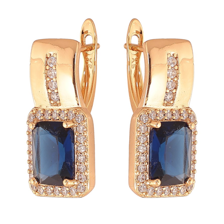 Сережки Xuping колір Позолота 18K англійський замок "Візерунок з синіми кристалами" фото №1