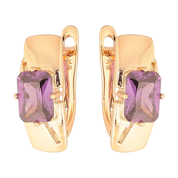 Серьги Xuping цвет Позолота 18K английский замок "Узор с сиреневыми кристаллами" фото №16