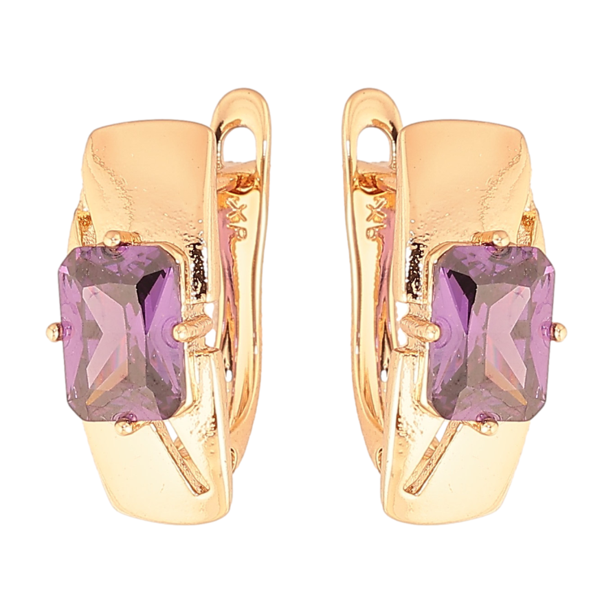 Серьги Xuping цвет Позолота 18K английский замок "Узор с сиреневыми кристаллами" фото №1