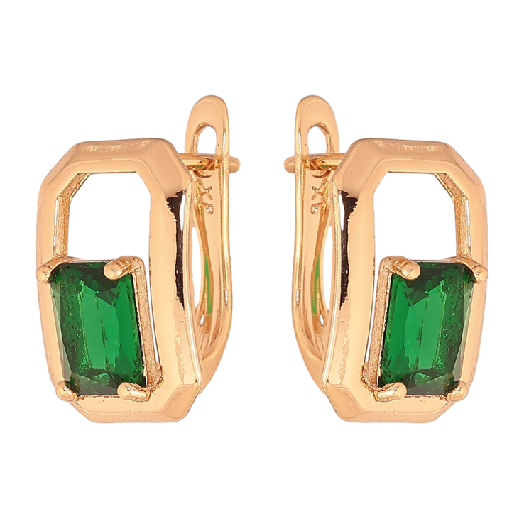 Серьги Xuping цвет Позолота 18К английский замок "Узор с зелеными кристаллами" фото №20