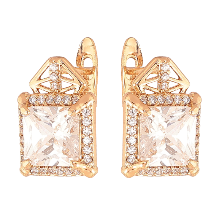 Серьги Xuping цвет Позолота 18K английский замок "Узор с кристаллами" фото №2